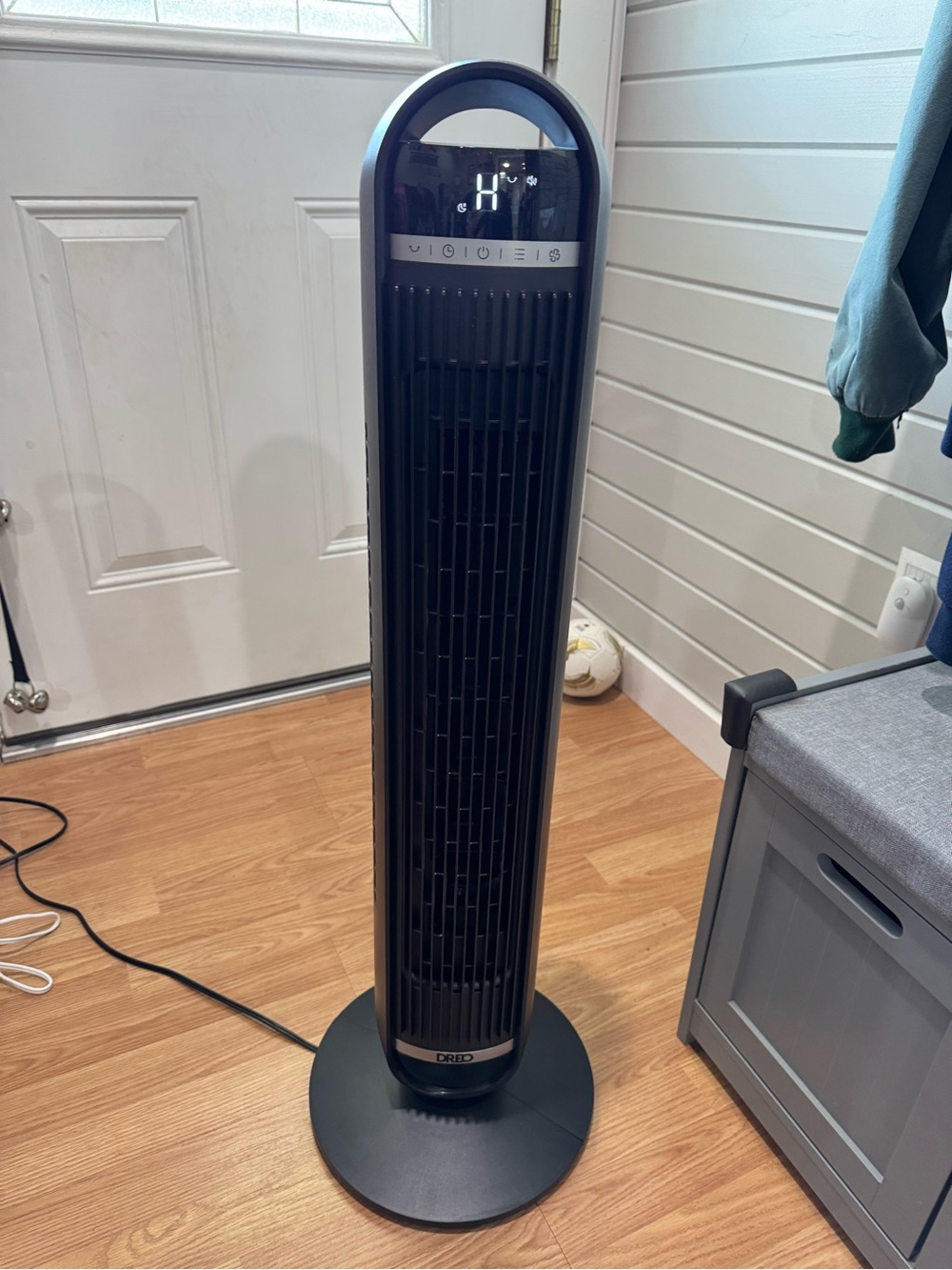 Slim Black Tower Fan with Digital Controls and remote